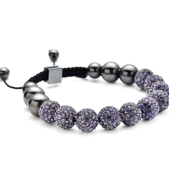 NEW Hematite & Amethyst Australian Crystal Shamballa Adjustable Beaded Bracelet - Picture 10 of 12